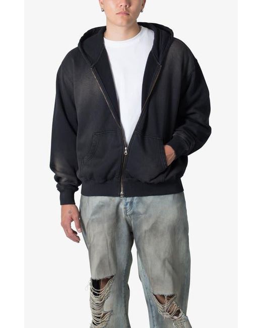 MNML Black Basic Faded Cotton Zip-Up Hoodie for men