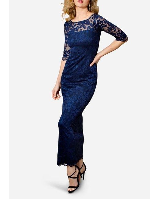 Alie Street London Blue Lila 3/4 Sleeve Lace Maxi Gown