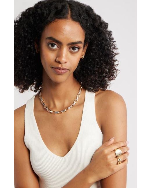 Open Edit Metallic Two Tone Rectangle Link Chain Necklace
