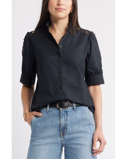 Caslon Black Ruffle Lace Appliqué Cotton Top