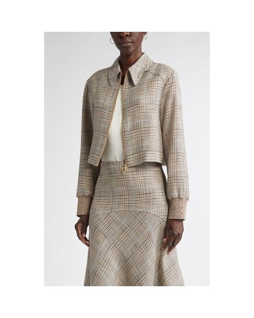 St. John Natural Prince Of Wales Plaid Crop Jacket