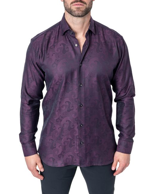 Maceoo Purple Fibonacci Jacquard Contemporary Fit Button-up Shirt for men