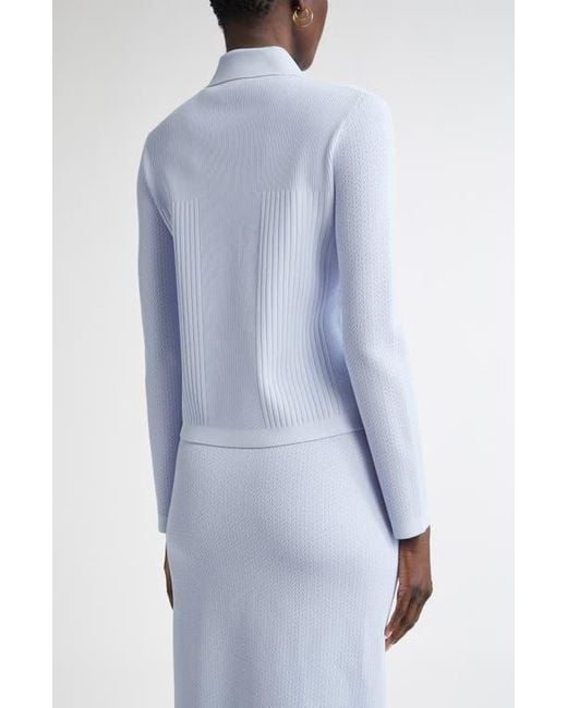 St. John Blue Mixed Stitch Flatback Rib Jacket
