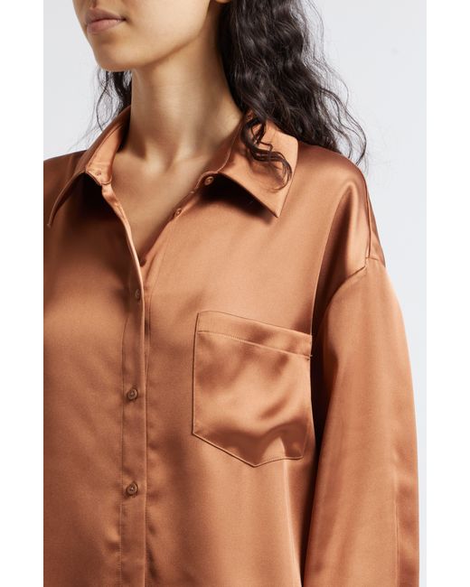 Alice + Olivia Brown Alice + Olivia Finely Oversize Satin Button-up Shirt