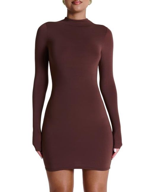 Naked Wardrobe Red Long Sleeve Mock Neck Minidress