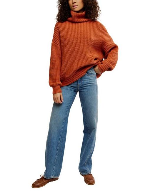 Free People Orange Swim Too Deep Turtleneck Sweater