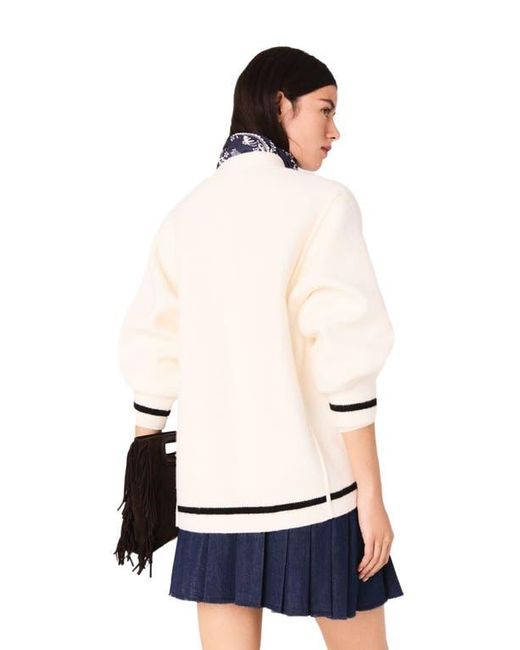 Maje Blue Long Cardigan With Embroidery