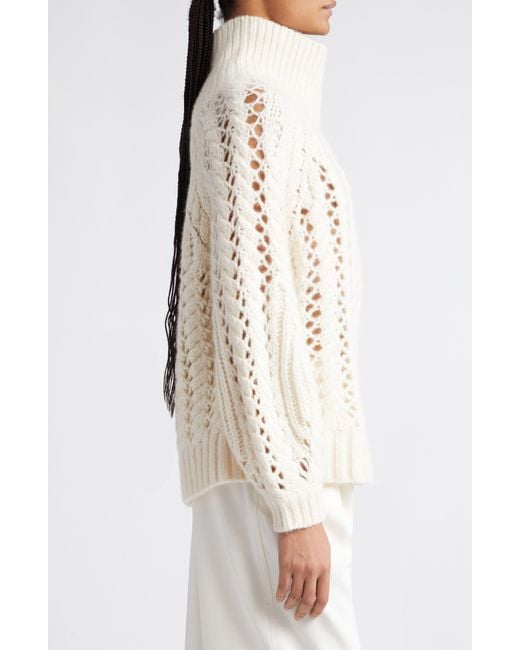 Adam Lippes Openwork Cable Silk & Cashmere Sweater in White | Lyst