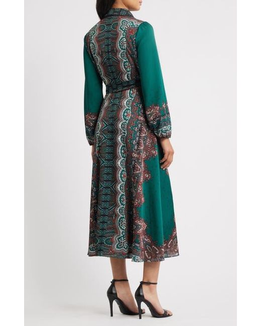 Julia Jordan Green Print Long Sleeve Shirtdress