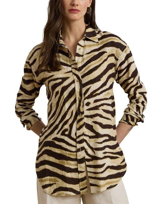 Ralph Lauren Multicolor Zebra Stripe Relaxed Fit Linen Button-Up Shirt