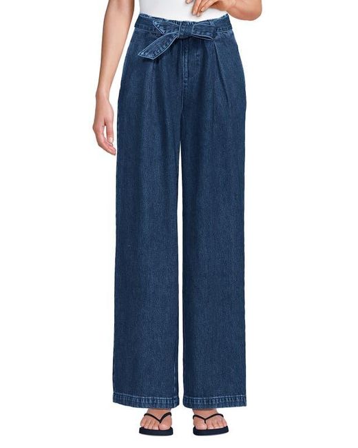 Lands' End Blue High Ridge Twill Pull On Pleated Wide Leg Pants