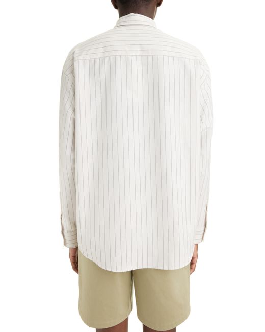 AMI White Ami De Coeur Boxy Fit Stripe Cotton Oxford Button-down Shirt for men