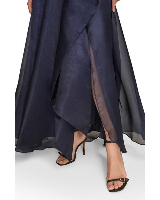 Donna Karan Blue Strapless Ruched Bodice Gown