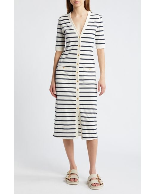 FRAME White Stripe Henley Midi Dress