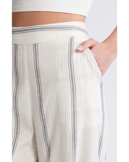 Vero Moda White Embroidered Stripe Cotton Wide Leg Pants
