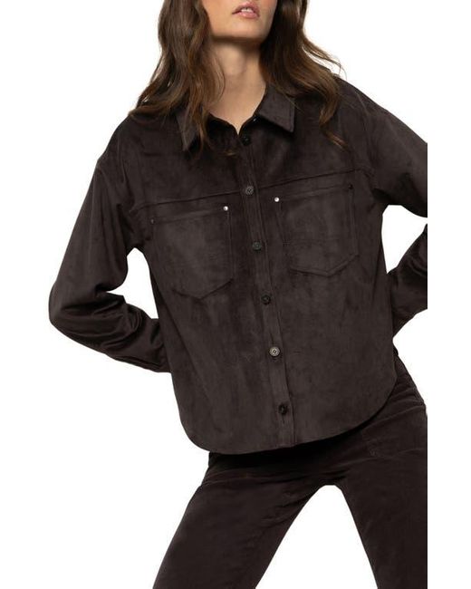 Sanctuary Black Ivy Faux Suede Long Sleeve Button-Up Shirt
