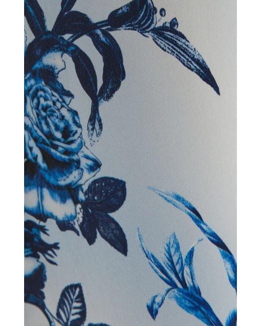 L'Agence Blue Pilar Rose Print Wide Leg Silk Pants