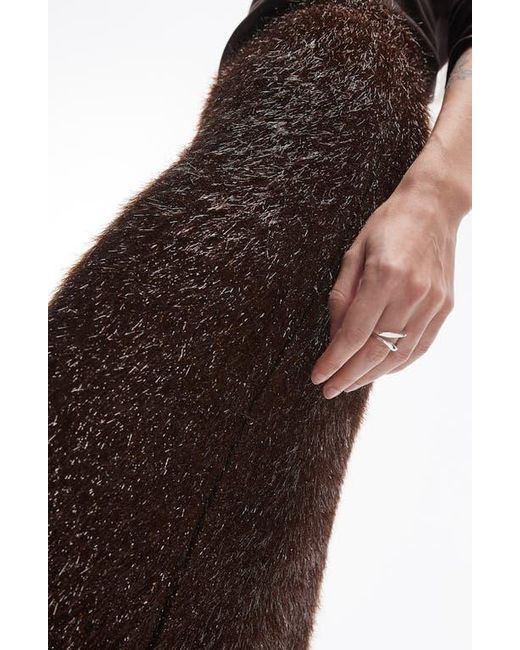 TOPSHOP Brown Tinsel Midi Skirt