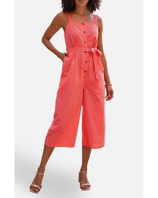 Yumi' Red Gingham Button Through Jumpsuit