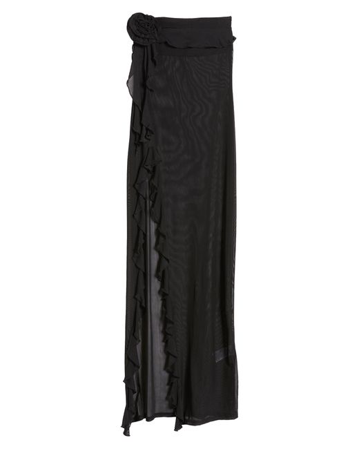Edikted Black Suri Ruffle Sheer Mesh Strapless Maxi Dress