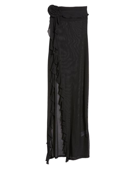 Edikted Suri Ruffle Sheer Mesh Strapless Maxi Dress in Black | Lyst