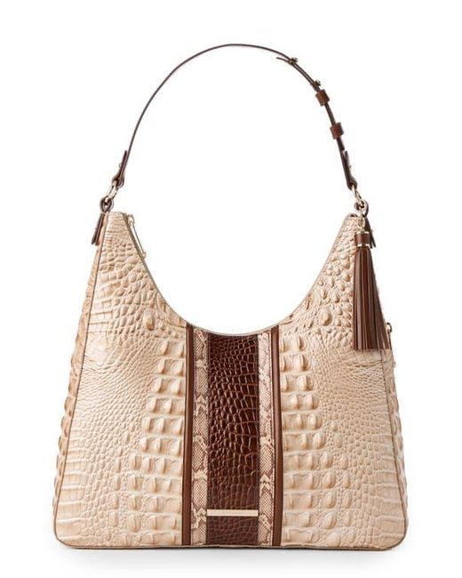 Brahmin Brown Tabitha Croc Embossed Leather Shoulder Bag