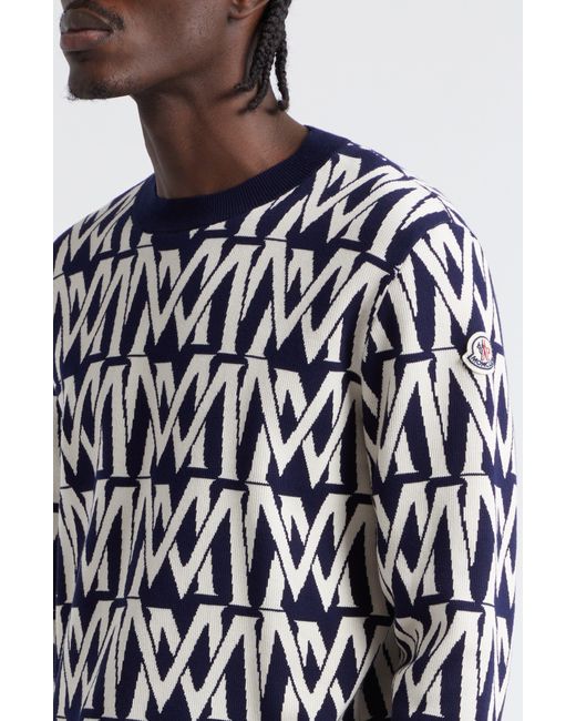 Moncler Black Logo Jacquard Crewneck Sweater for men
