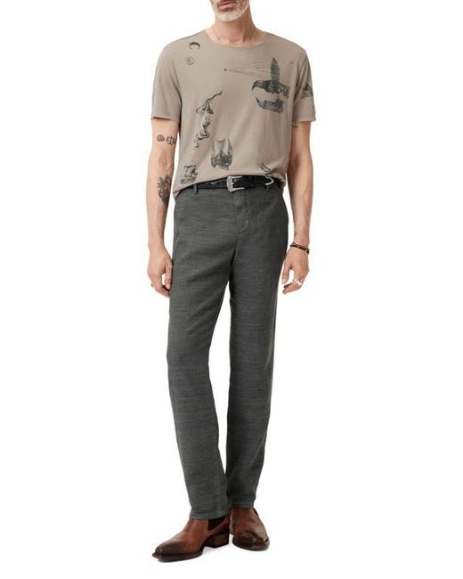 John Varvatos Gray Raw Edge Double Layer Doodle Print T-Shirt for men