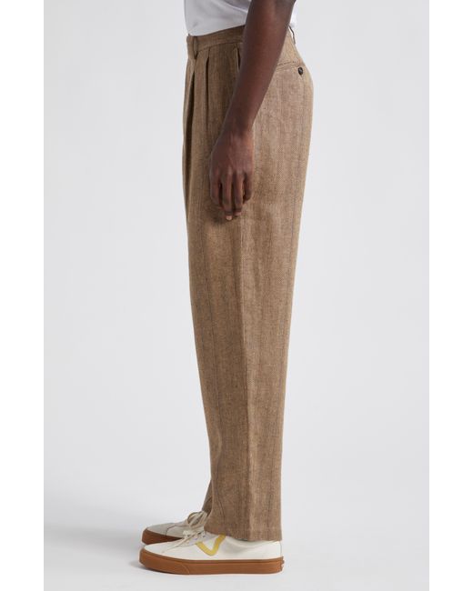 Noah NYC Natural Double Pleat Linen Herringbone Pants for men