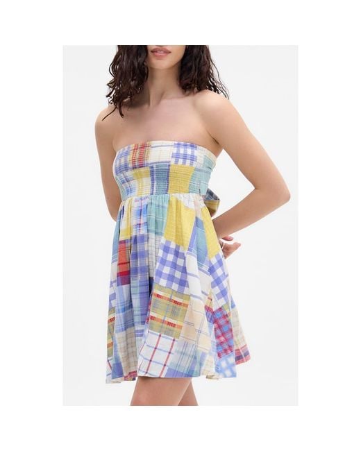 BDG Blue Aurora Patch Smocked Minidress