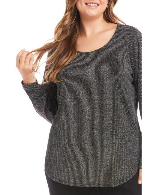 Karen Kane Women's Gray Metallic Stripe Curved Hem Top