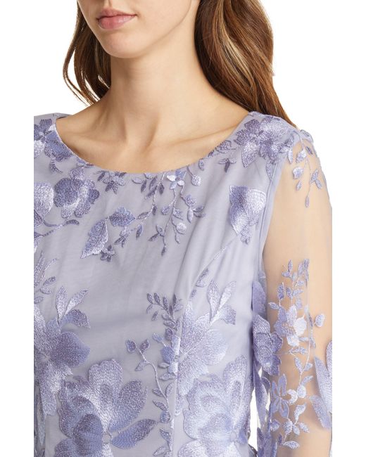 Alex Evenings Purple Illusion Sleeve Embroidered Midi Dress