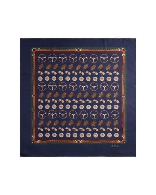 Ralph Lauren Blue Automotive Scenic Square Silk Scarf for men