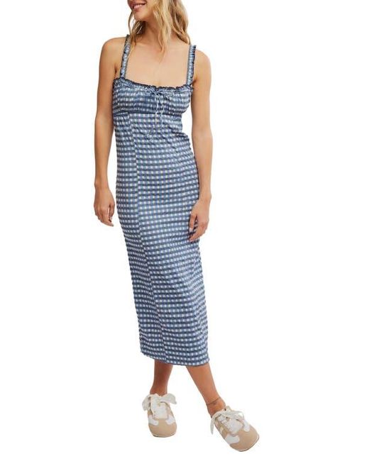 Free People Blue Lucinda Gingham Check Stretch Cotton Dress