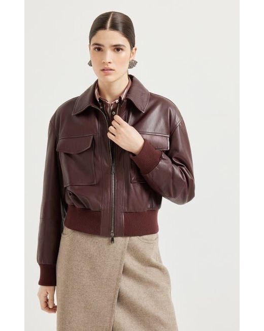 Brunello Cucinelli Purple Soft Nappa Leather Bomber Jacket
