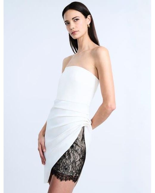 BCBGMAXAZRIA White Strapless Lace Inset Dress