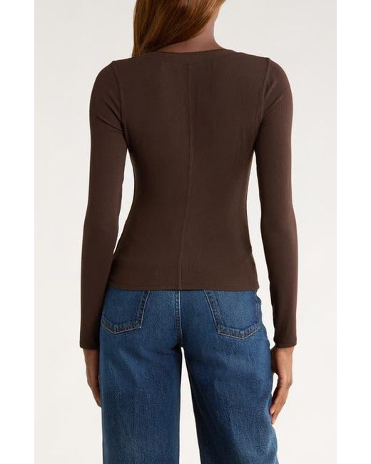 FRAME Brown The Mesh Trim Rib Henley