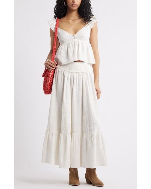 Bohemian White Eyelet Tiered Indian Fine Gauze Cotton Long Maxi Skirt JK6