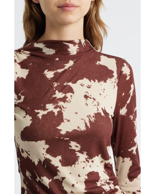 Rails Black Joelle Cow Print Ruched Funnel Neck Top