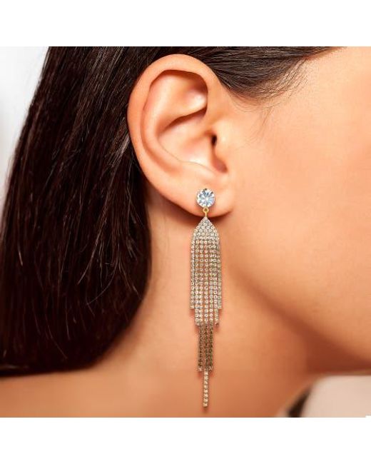 Jessica Simpson White Crystal Rhinestone Fringe Dangle Long Statement Earrings