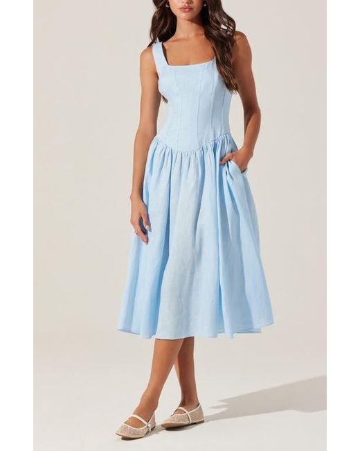 Astr Blue Thierry Sleeveless Midi Dress
