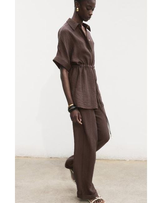 Mango Brown Elastic Waist Lyocell Blend Pants