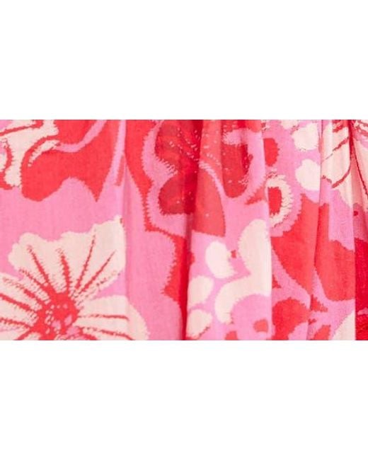 Free People Red Printed Smocked Waist Maxi Dress