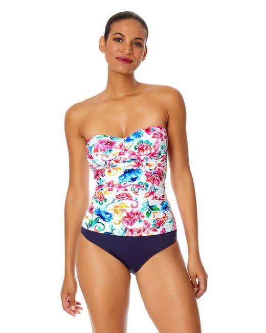 Anne Cole Blue Tiger Dance Twist Front Bandeaukini Swim Top