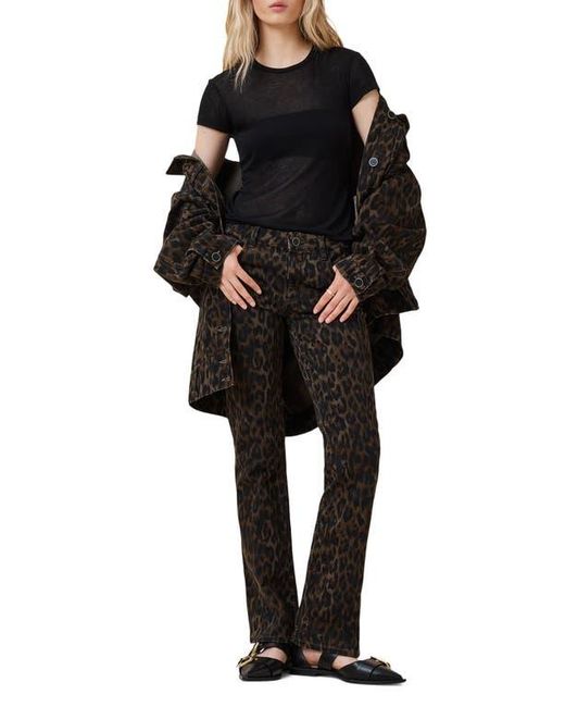 AllSaints Black Haldan Leopard Print Slim Bootcut Jeans
