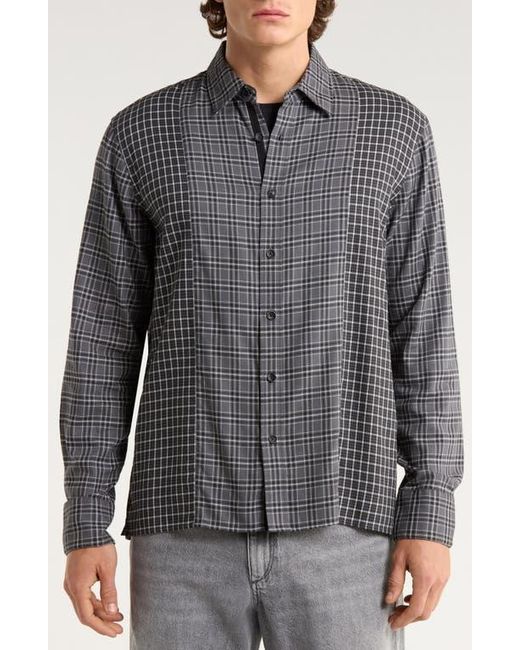 Rag & Bone Black Dalton Patchwork Cotton Blend Flannel Button-Up Shirt for men