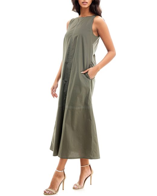 Socialite Green Seamed Stretch Cotton Midi Dress