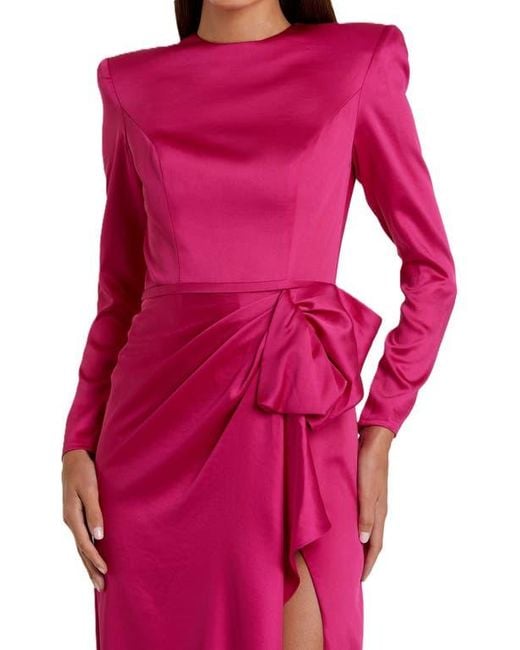 Mac Duggal Purple Long Sleeve Structured Bow Draped Gown