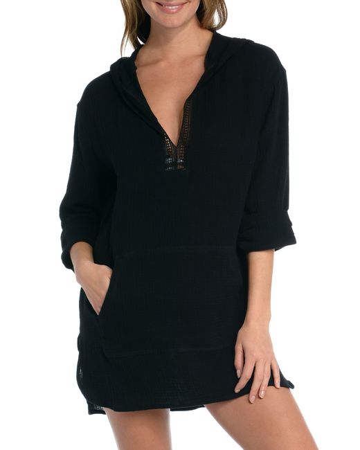 La Blanca Hooded Cotton Gauze Coverup Tunic in Black Lyst