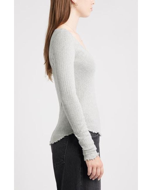 BP. Gray Cotton Blend Pointelle Henley Top
